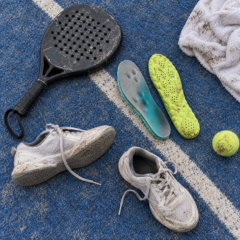 Padel player in split-step on a night court